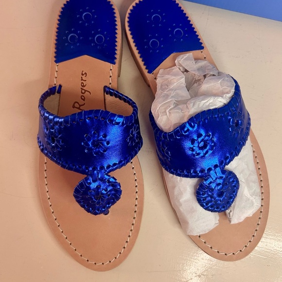 Jack Rogers Deep Sapphire Metallic Leather Sandals - Picture 2 of 3